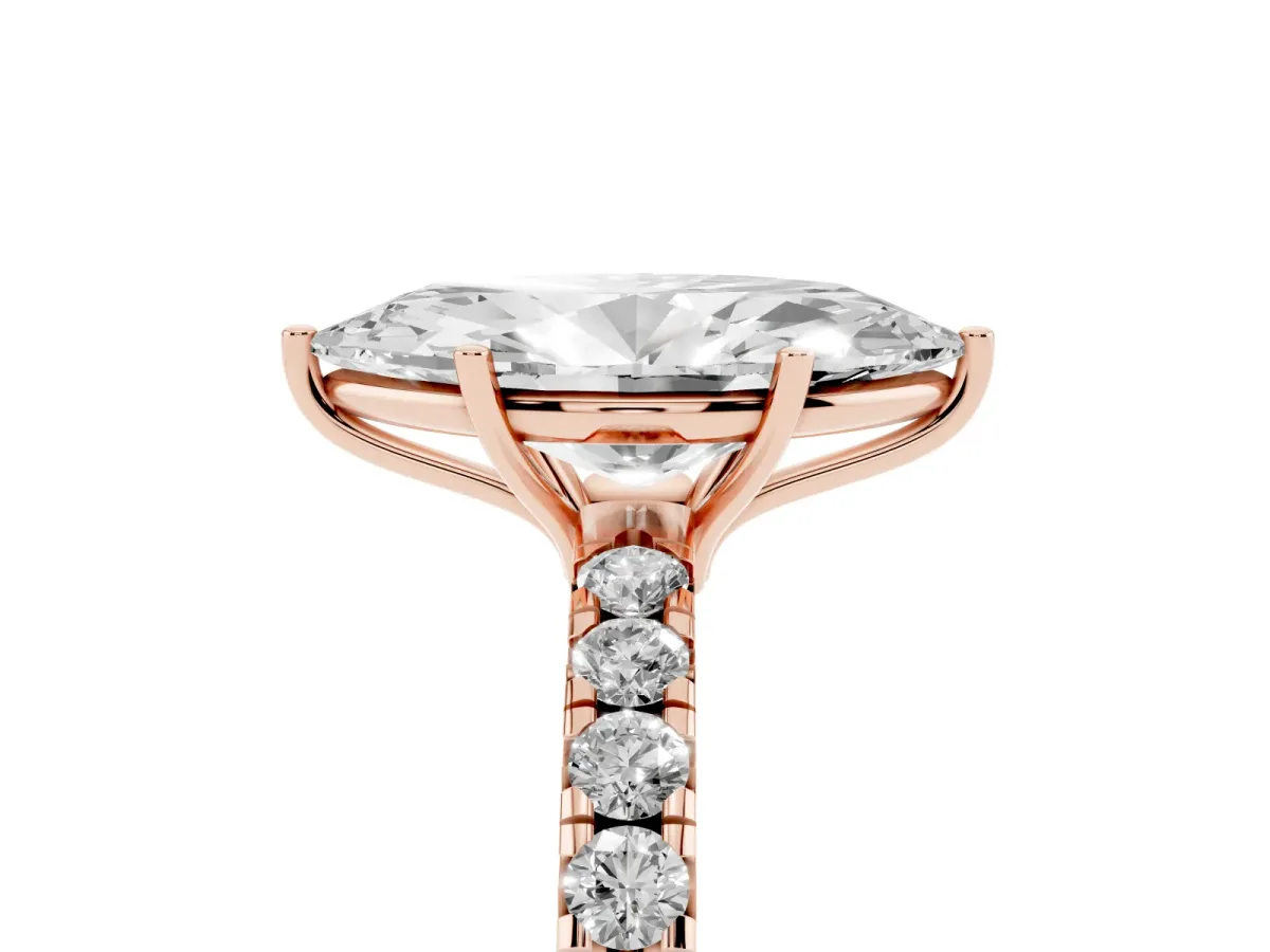 Marquise Cut Diamond Pavé Solitaire Engagement Ring with Four-Prong Setting Rose gold