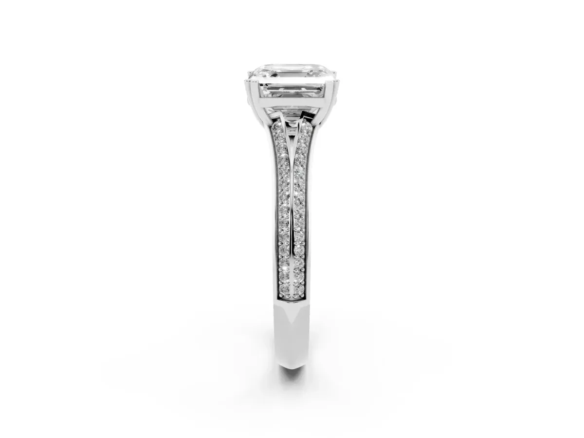 Asscher Cut Diamond Split Shank Engagement Ring with Pavé Band White gold