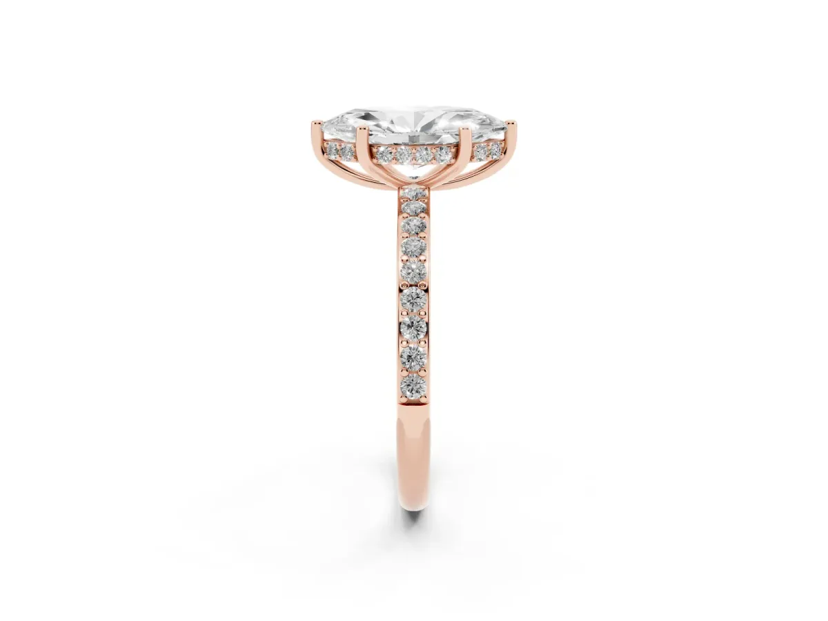 Marquise Cut Cut Diamond Pavé Band Ring with Four-Prong Setting Rose gold