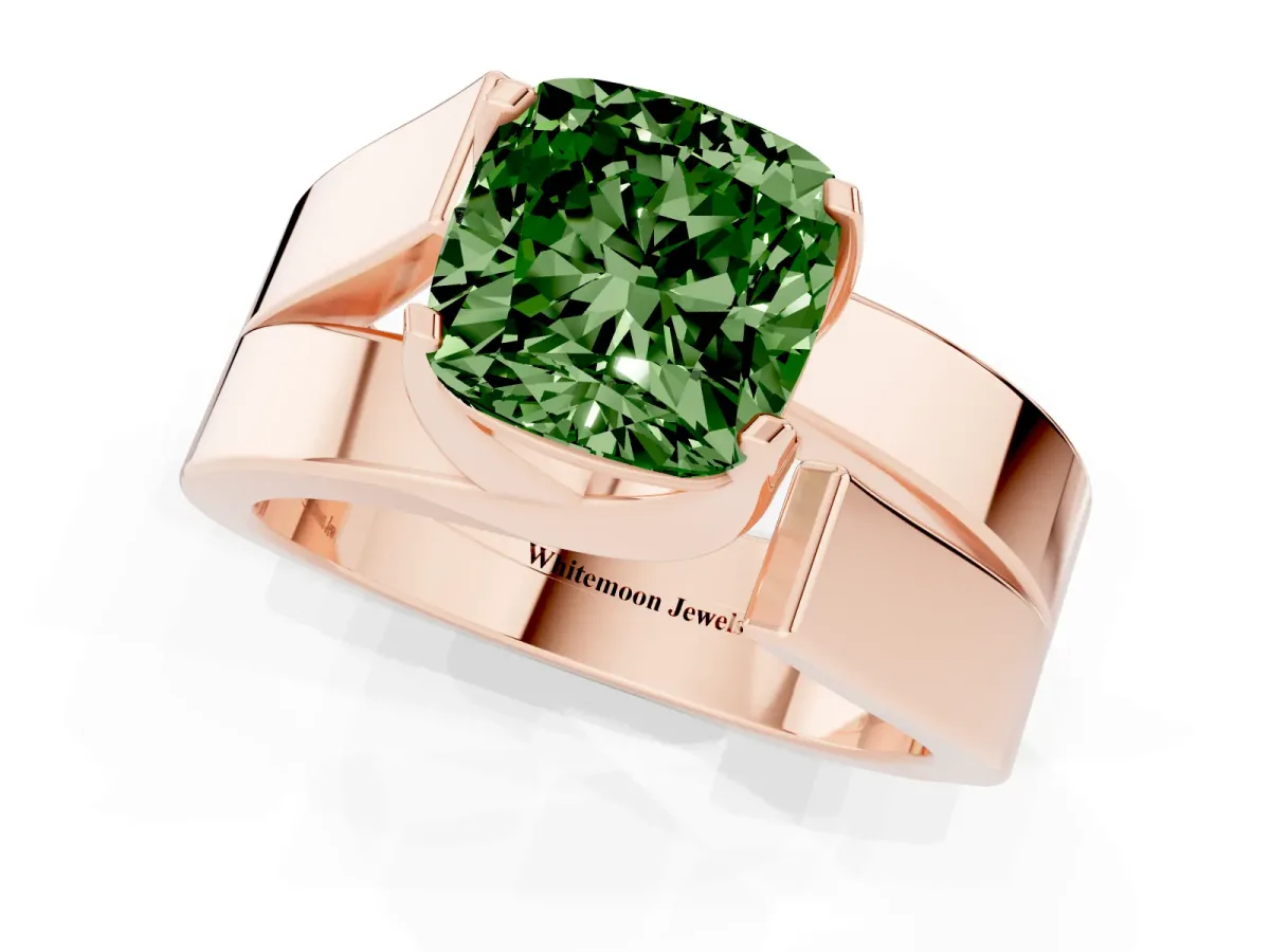 Fancy Green Modern Tension Set Cushion Cut Diamond Solitaire Wide Band Ring Rose gold