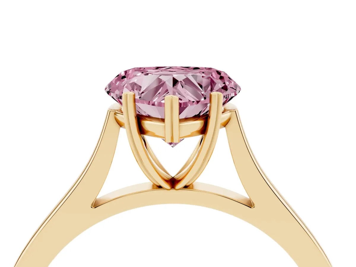Fancy Pink Heart Cut Solitaire Heart Prong Engagement Ring with Tapered Band Yellow gold