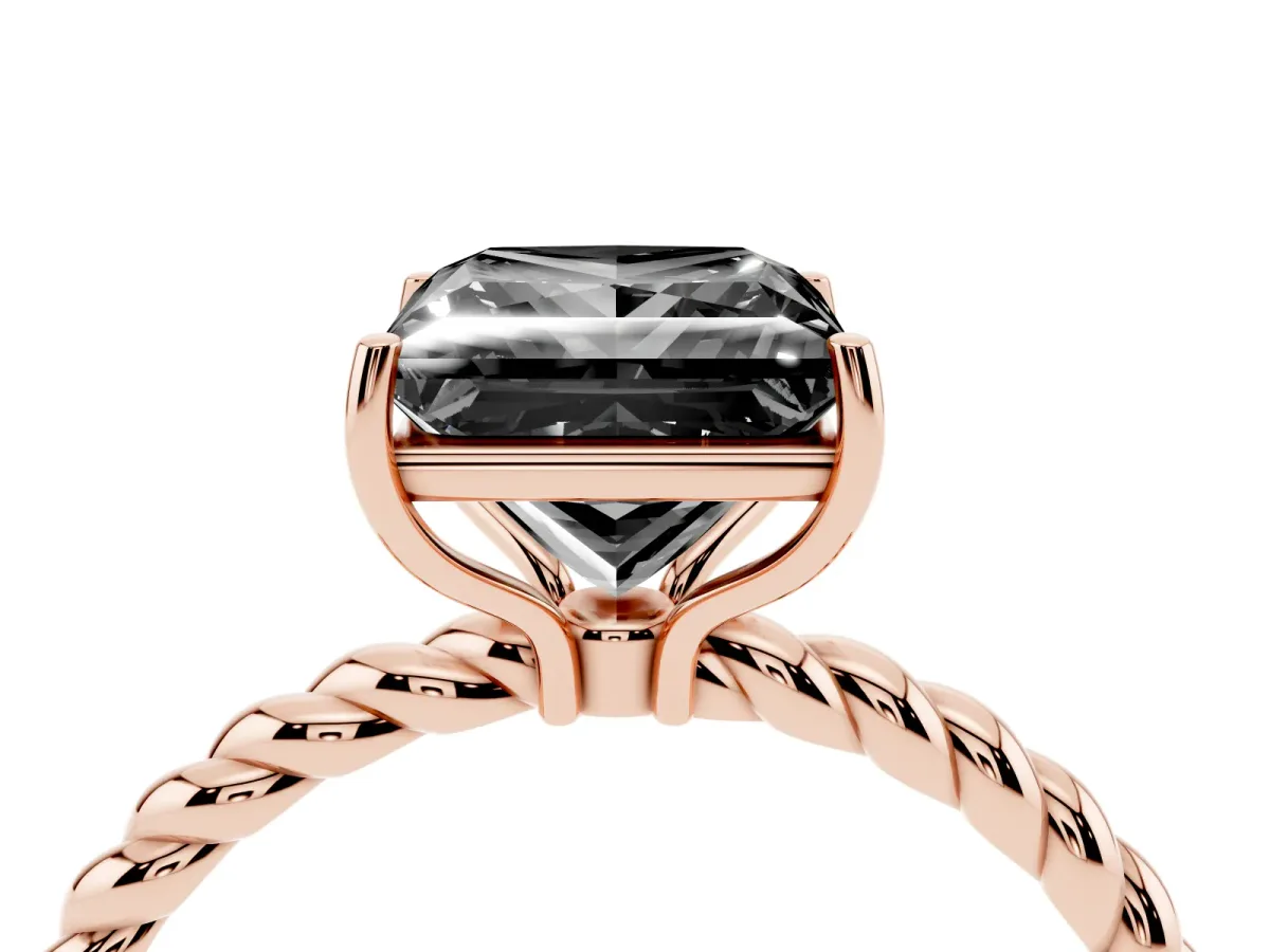 Fancy Black Princess Cut Solitaire Twisted Band 4-Prong Ring Rose gold
