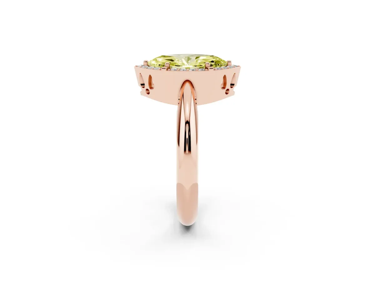 Fancy Yellow Marquise Cut Cut Diamond Halo Engagement Ring with Split Shank and Four-Prong Setting Rose gold