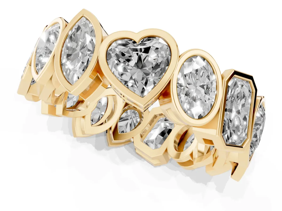 Mixed Shape Diamond Bezel Set Eternity Wedding Band Yellow gold