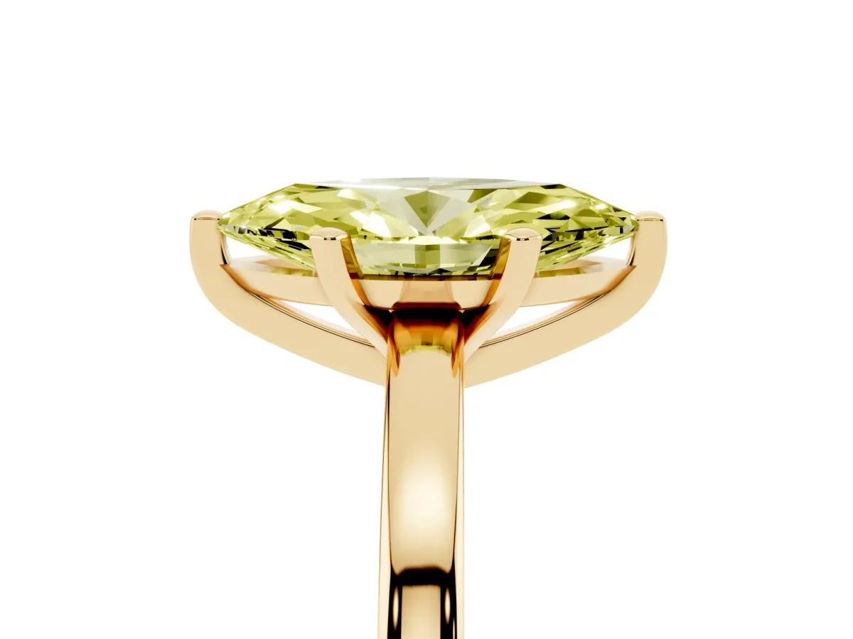 Fancy Yellow Marquise Cut Solitaire Diamond Engagement Ring with Four-Prong Setting on a Classic Band Yellow gold