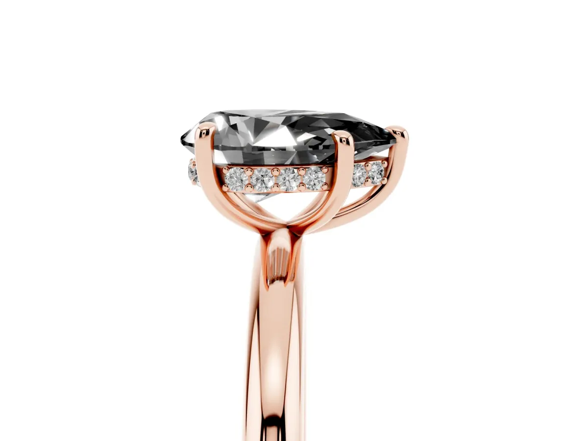 Fancy Black Pear Cut Diamond Solitaire Ring with Thin Band and Four-Prong Setting Rose gold