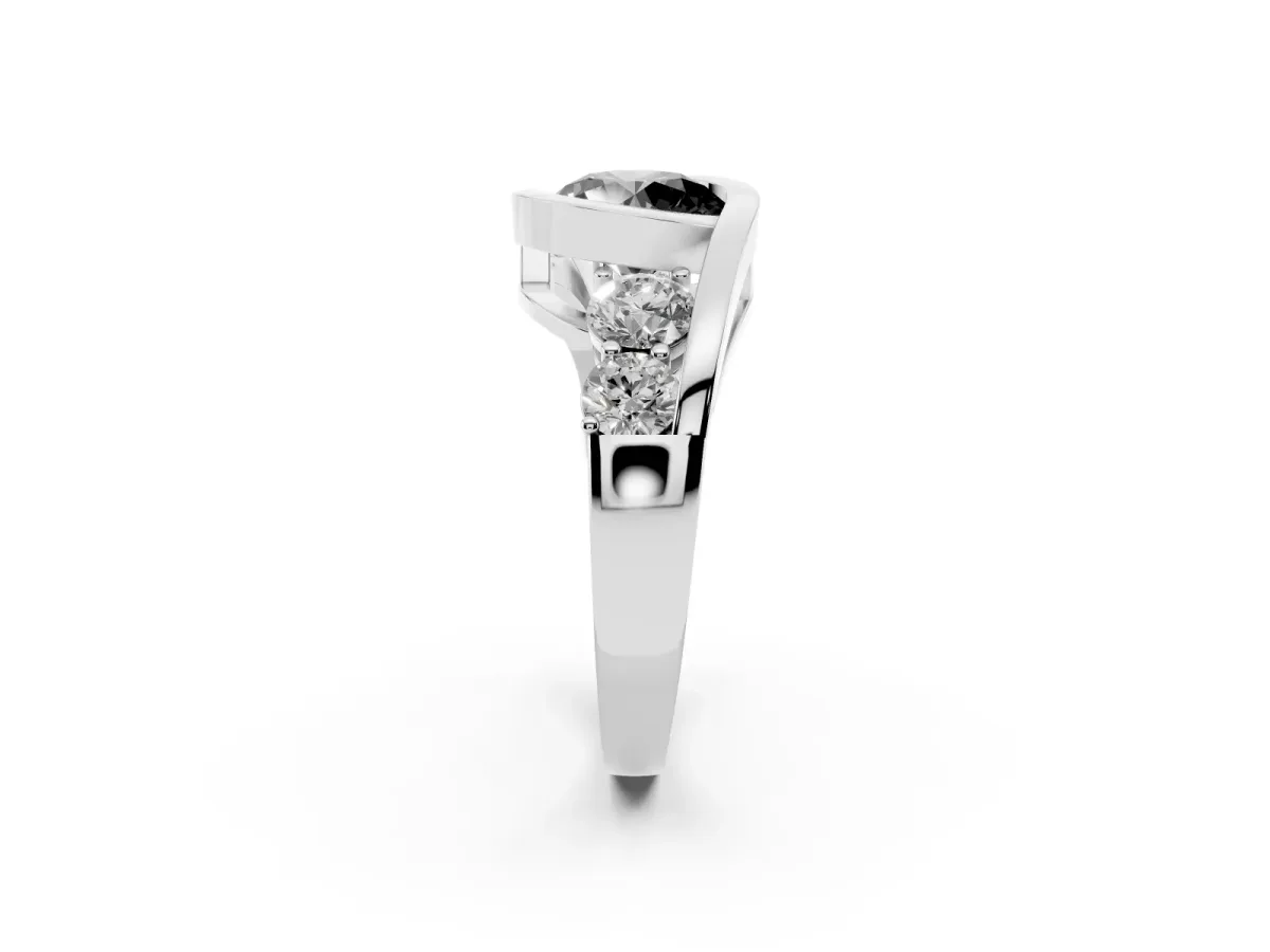 Fancy Black Bezel Set Round Cut Diamond Bypass Ring with Round Accents White gold