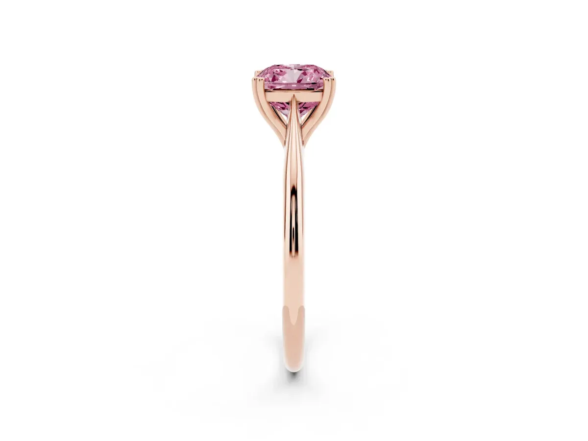 Fancy Pink Cushion Cut Solitaire Diamond Ring with Six-Prong Setting and Classic Band Rose gold