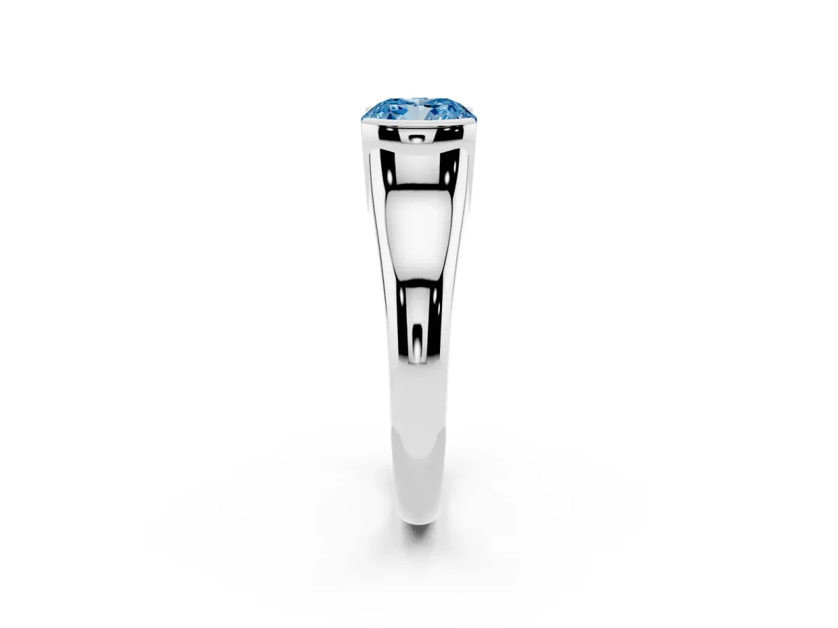 Fancy Blue Cushion Cut Solitaire Tension Set Diamond Ring with Split Shank Band Platinum