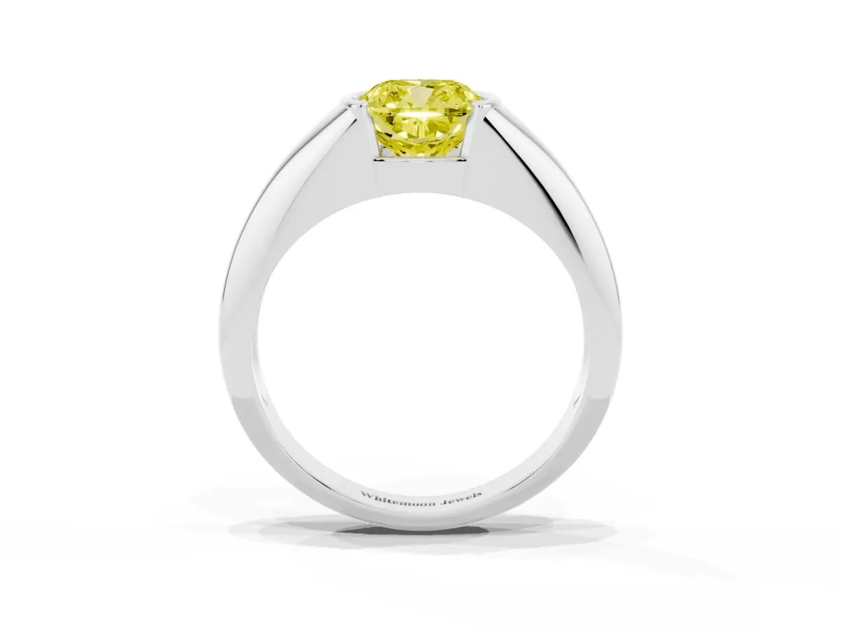 Fancy Yellow Cushion Cut Solitaire Tension Set Diamond Ring Silver