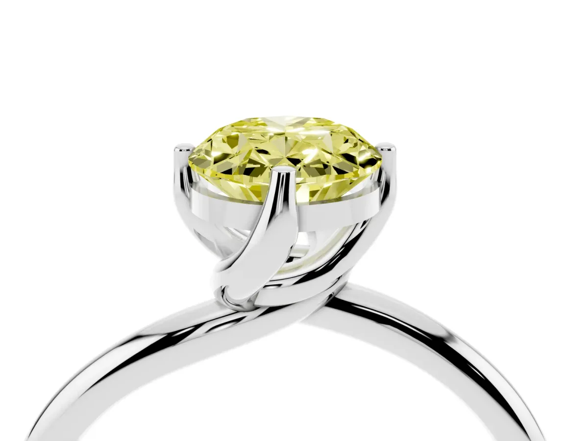 Fancy Yellow Oval Cut Diamond Solitaire Engagement Ring with Four-Prong Setting and Classic Band Silver