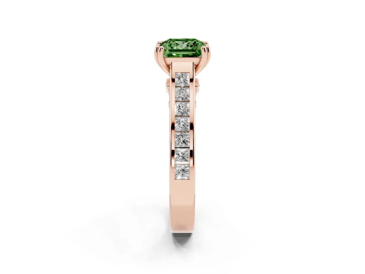 Fancy Green Princess Cut Cut Channel Set Solitaire Engagement Ring with Prong Setting Rose gold