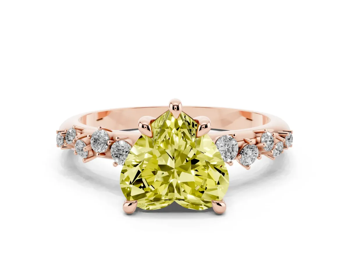 Fancy Yellow Heart Cut Cut Diamond Vine Band with Four-Prong Setting Rose gold