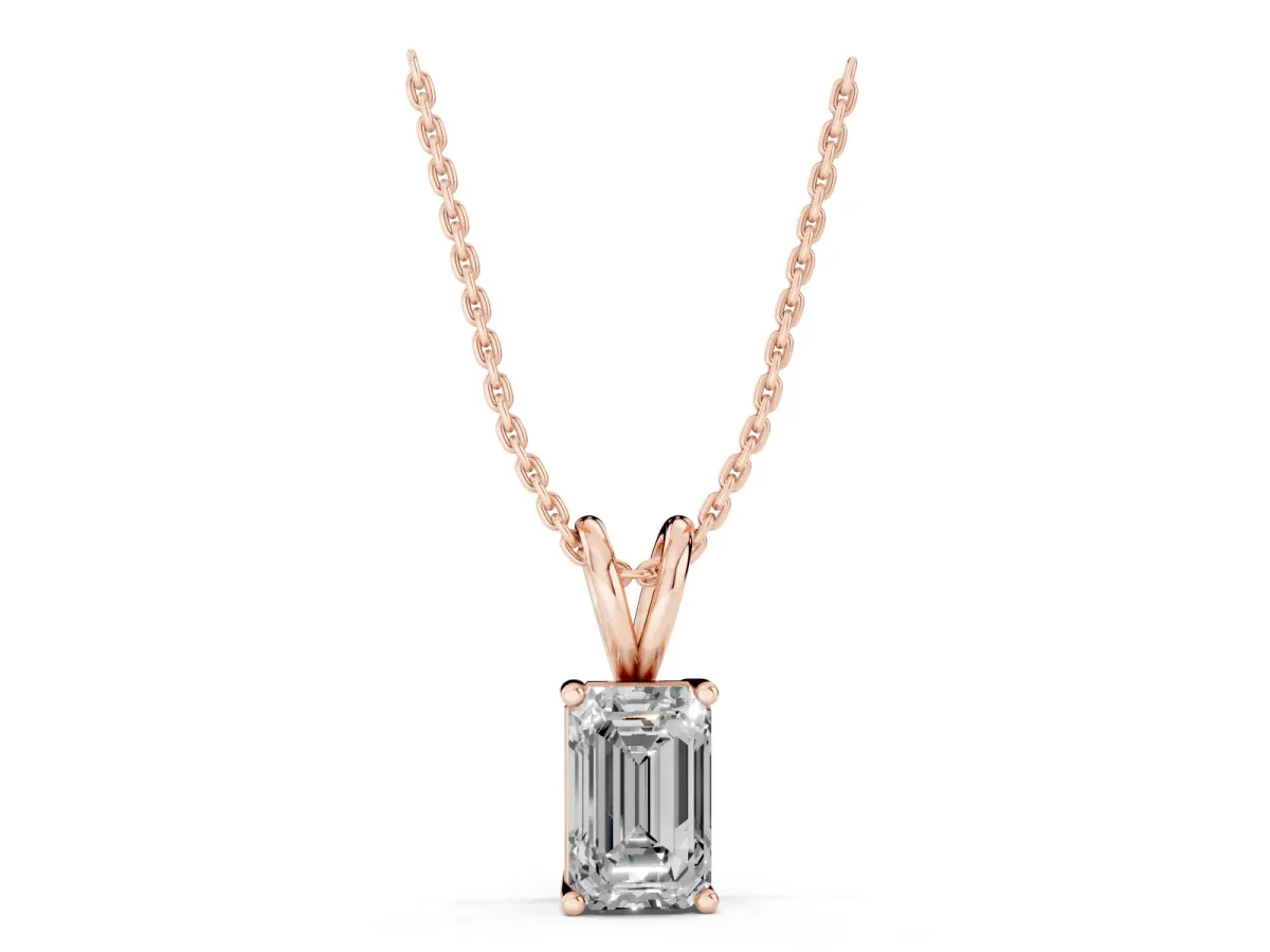 Emerald Cut Solitaire Pendant with Four-Prong Setting Rose gold