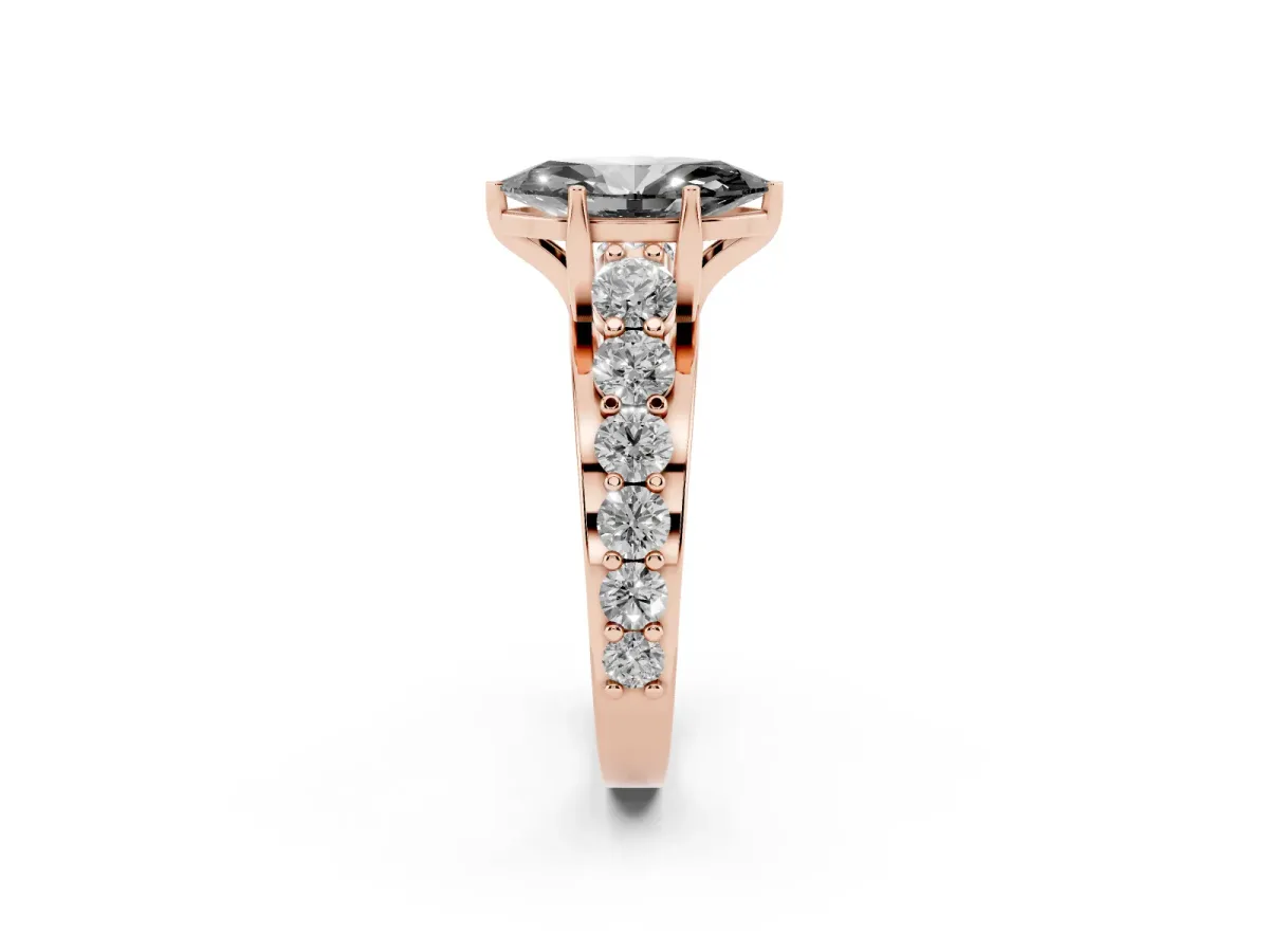 Fancy Black Marquise Cut Diamond Engagement Ring with Pavé Band and Four-Prong Setting Rose gold