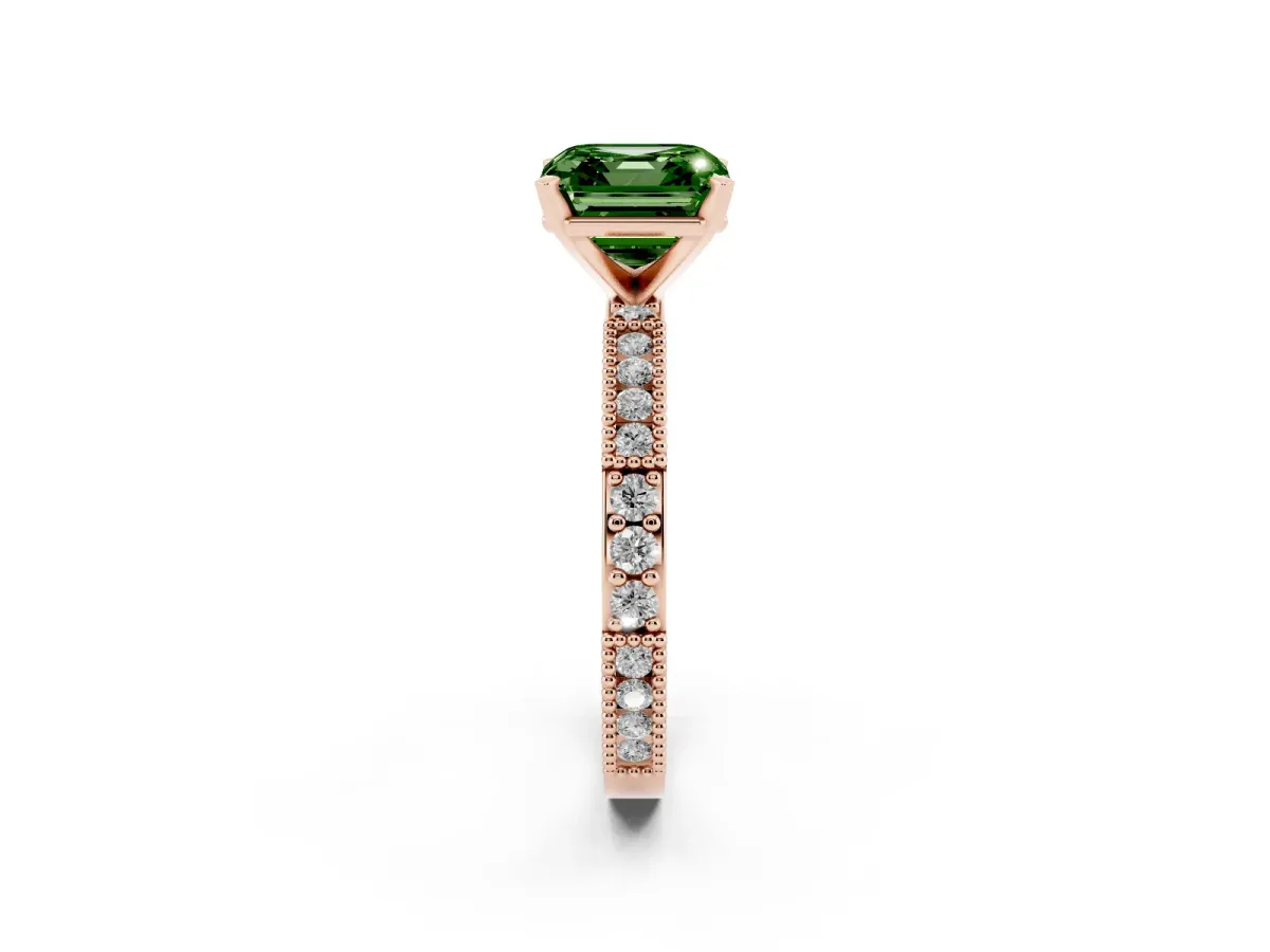 Fancy Green Asscher Cut Solitaire with Pavé Band and Four-Prong Setting Rose gold
