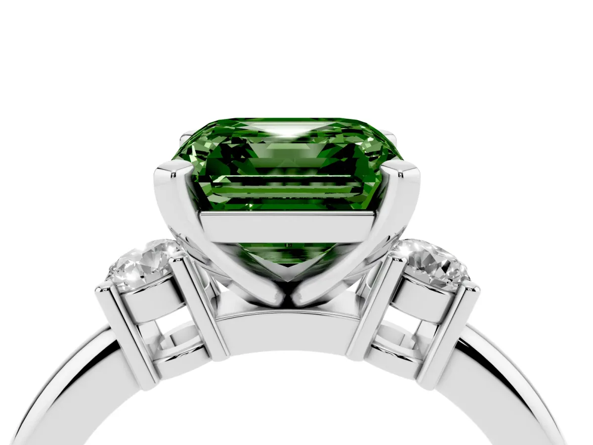 Fancy Green Three-Stone Princess Cut Cut Diamond Solitaire with Prong Setting and Classic Band White gold