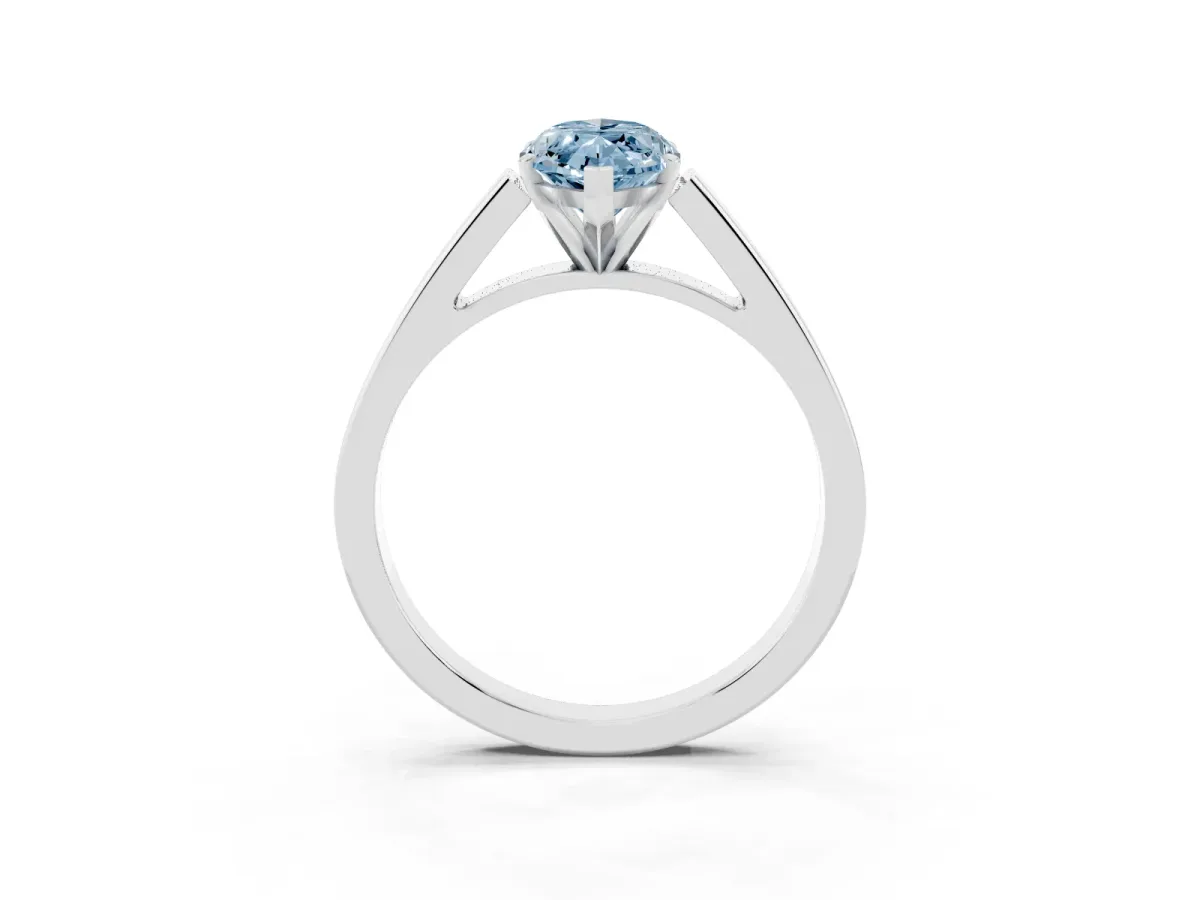 Fancy Blue Marquise Cut Solitaire Engagement Ring with Four-Prong Setting and Tapered Band Platinum