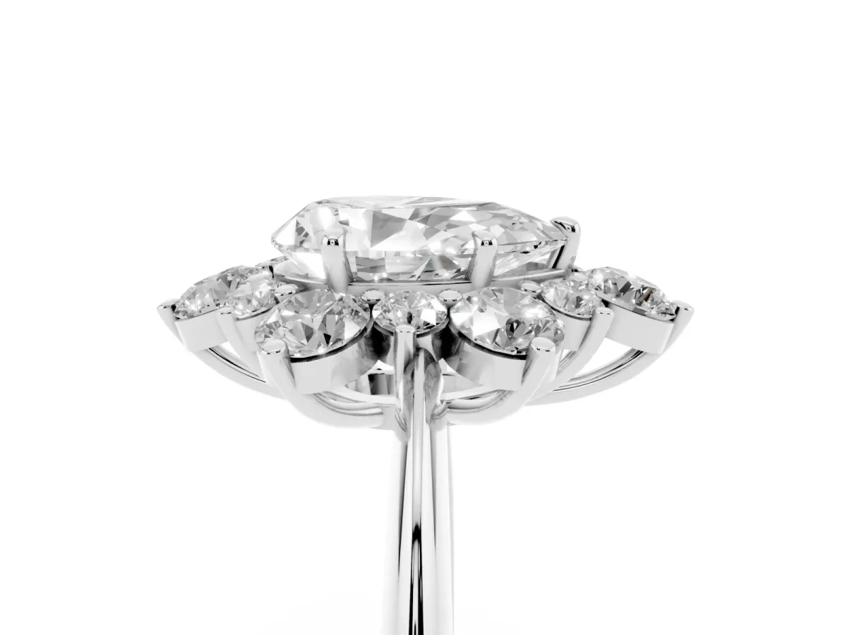 Pear Cut Diamond Cluster Halo Ring with Solitaire Band and Four-Prong Setting Silver