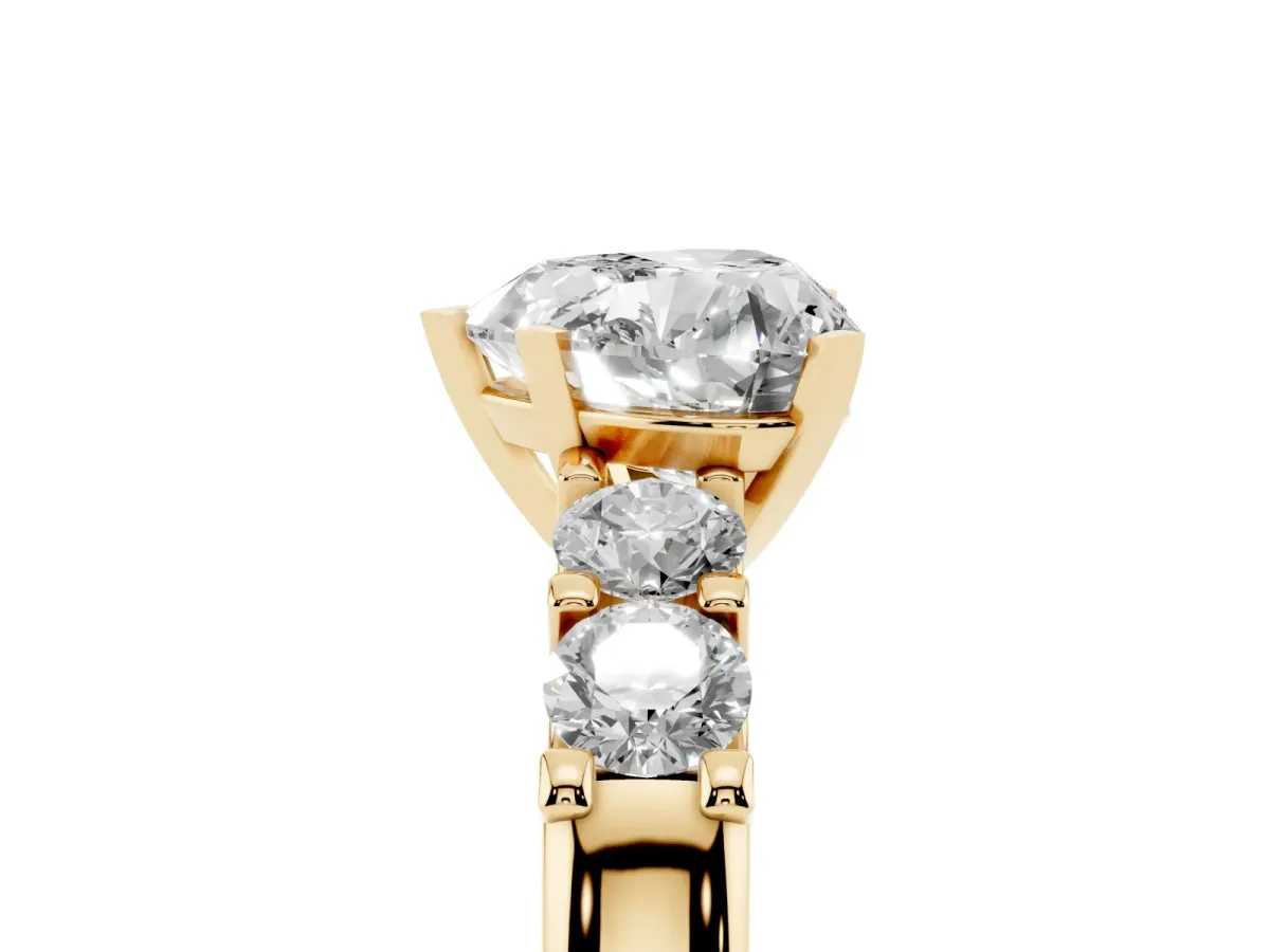 Heart Cut Brilliant Cut Diamond Five-Stone Prong Set Engagement Ring with Channel Band Yellow gold