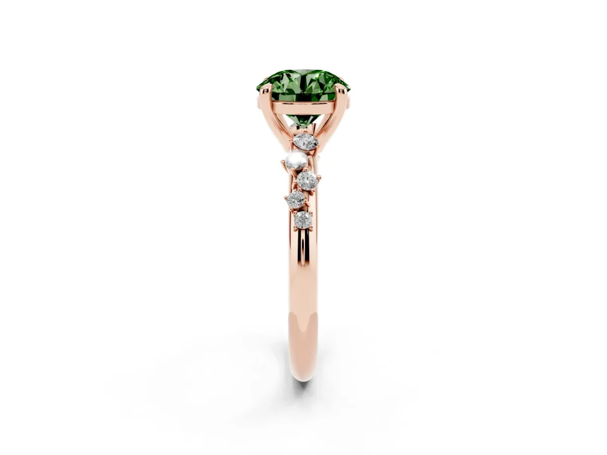 Fancy Green Round Cut Cut Diamond Vine Band with Four-Prong Setting Rose gold