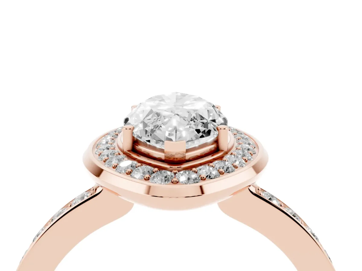 Marquise Cut Diamond Halo Ring with Bezel Frame and Pavé Band Rose gold