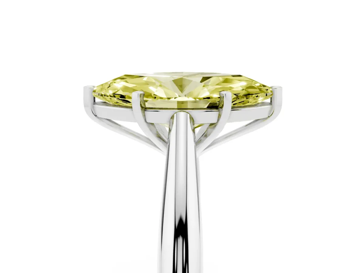 Fancy Yellow Marquise Cut Diamond Solitaire Engagement Ring with Cathedral Setting and Four-Prong Mount Platinum