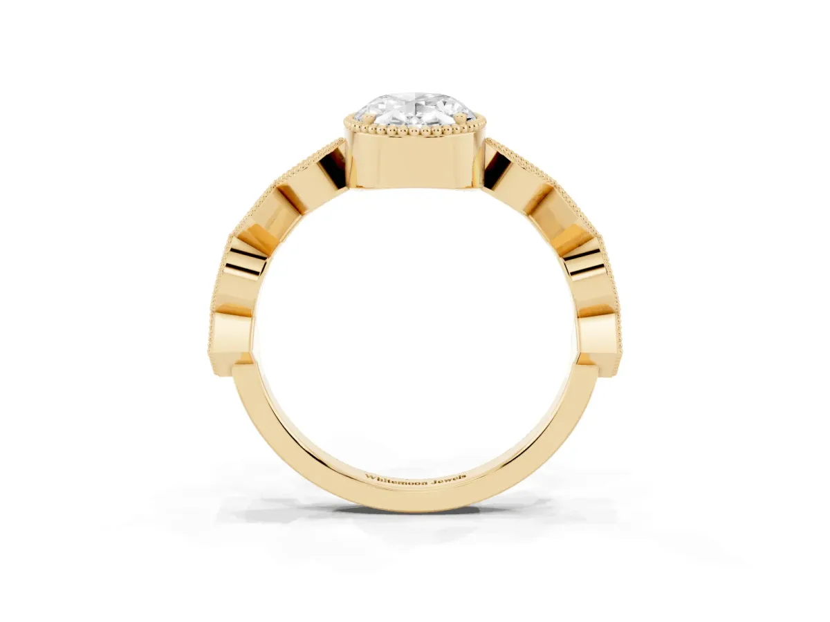 Oval Cut Milgrain Marquise Diamond Twist Band Ring Yellow gold