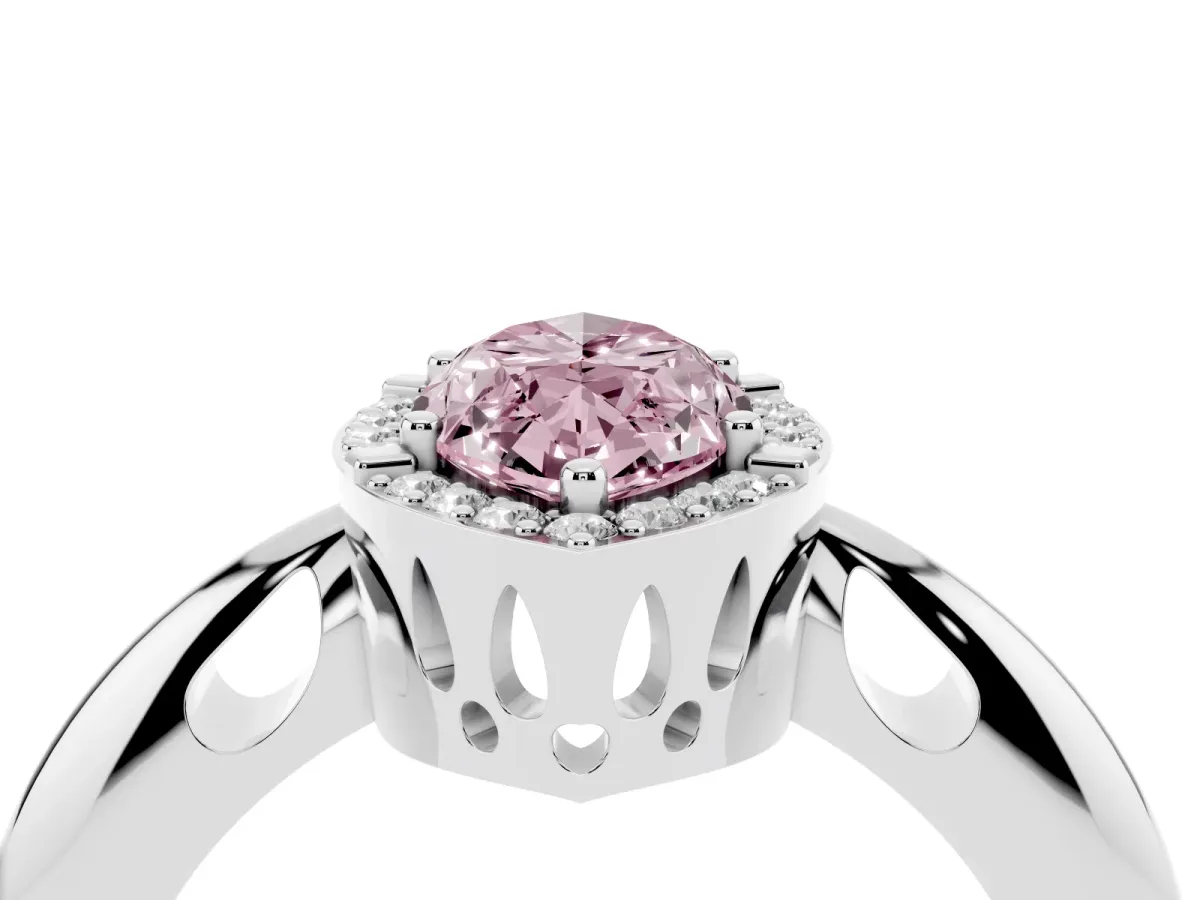 Fancy Pink Marquise Cut Cut Diamond Halo Engagement Ring with Split Shank and Four-Prong Setting Platinum