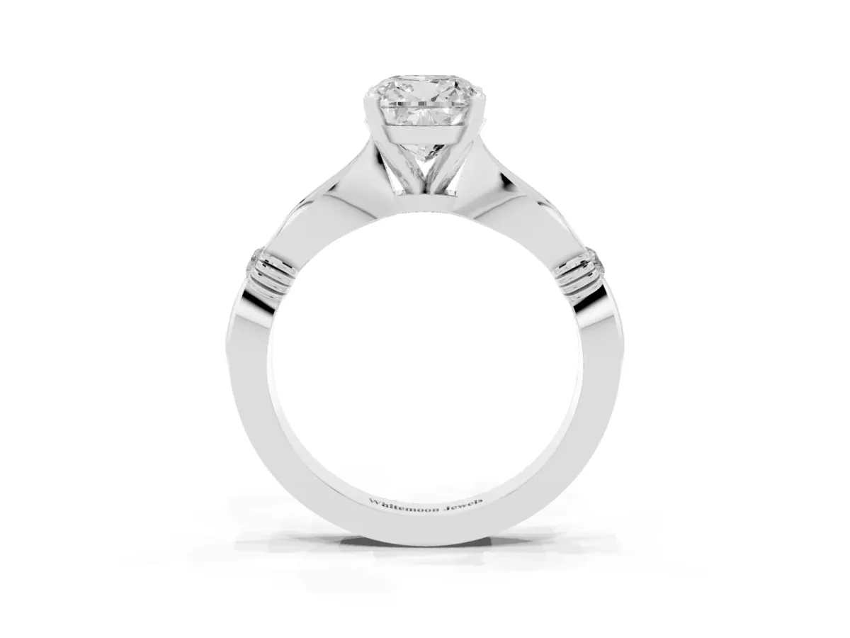 Cushion Cut Solitaire Diamond Twisted Band with Four-Prong Setting Silver
