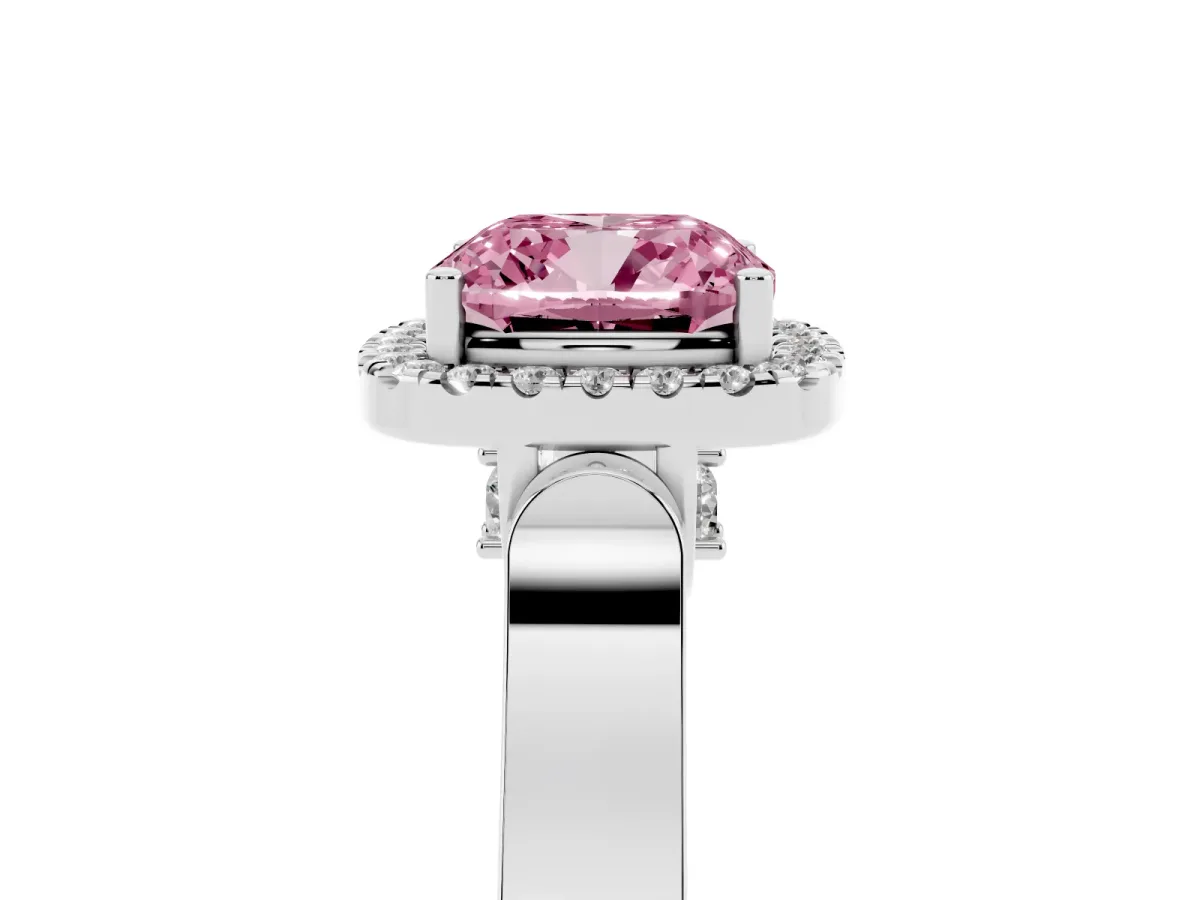 Fancy Pink Cushion Cut Halo Pave Split Shank Prong Setting Ring Silver
