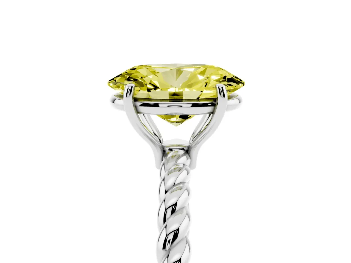 Fancy Yellow Oval Cut Solitaire Twist Band Ring with Four-Prong Setting Silver