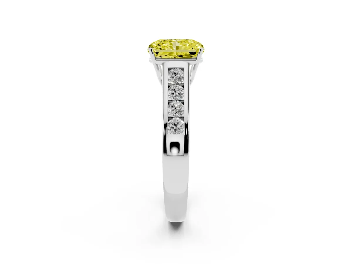 Fancy Yellow Radiant Cut Brilliant Channel-Set Solitaire Ring with Four-Prong Setting Platinum