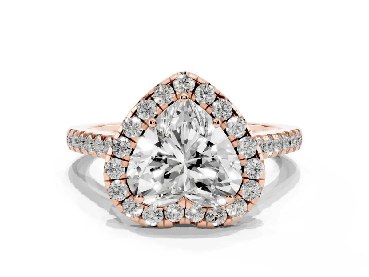 Heart Cut Halo Pave Diamond Engagement Ring with Four-Prong Setting Rose gold