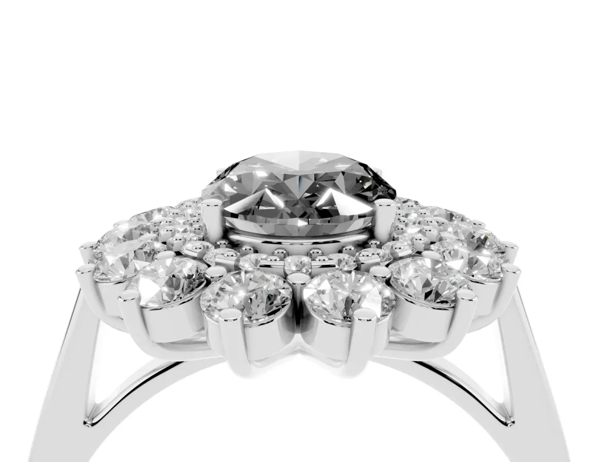 Fancy Black Oval Cut Diamond Floral Double Halo Engagement Ring with Prong Setting Platinum