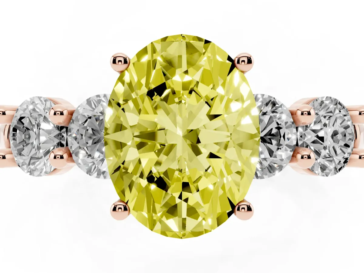 Fancy Yellow Oval Cut Cut Five-Stone Prong Set Diamond Ring with Classic Band Rose gold