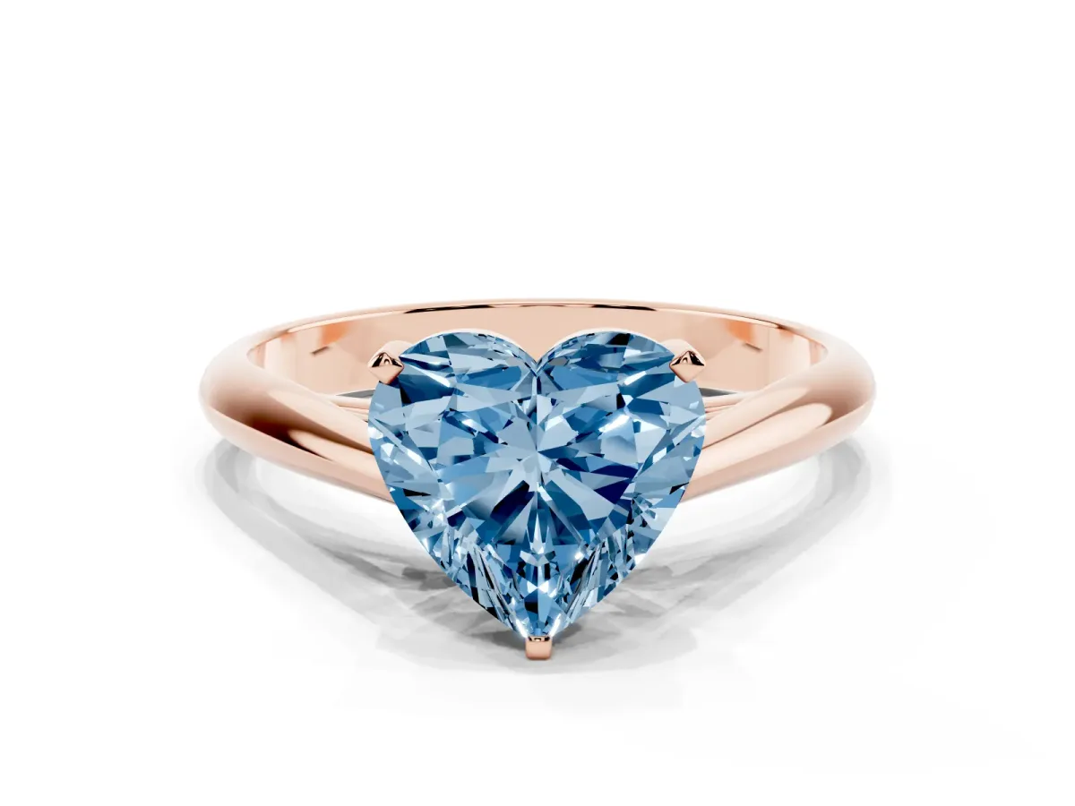 Fancy Blue Heart Cut Diamond Solitaire Engagement Ring with Cathedral Setting and Four-Prong Mount Rose gold