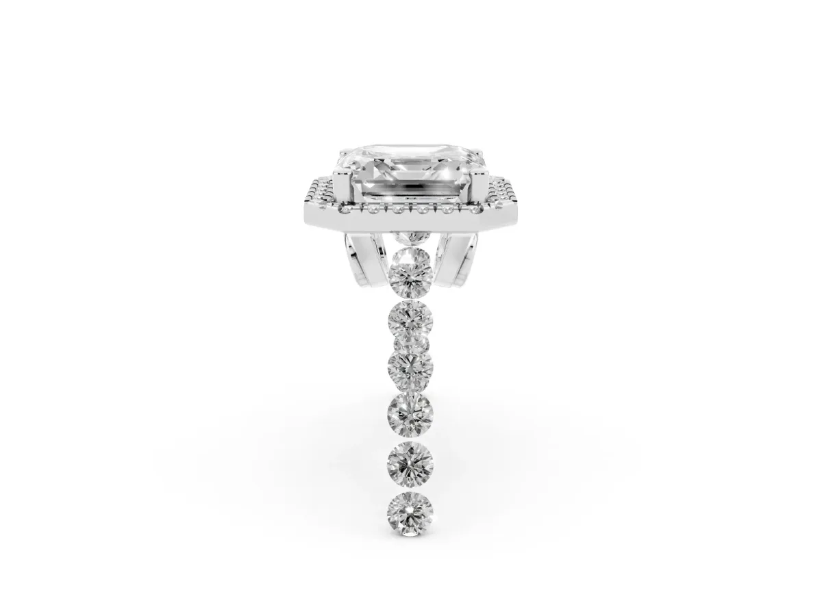 Asscher Cut Halo Pavé Diamond Engagement Ring with Four-Prong Setting Silver