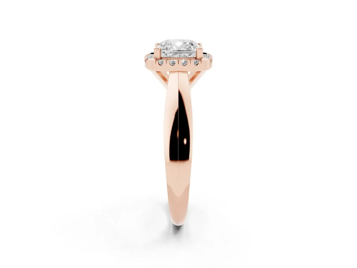 Cushion Cut Cut Halo Solitaire Engagement Ring with Square Band and Four-Prong Setting Rose gold