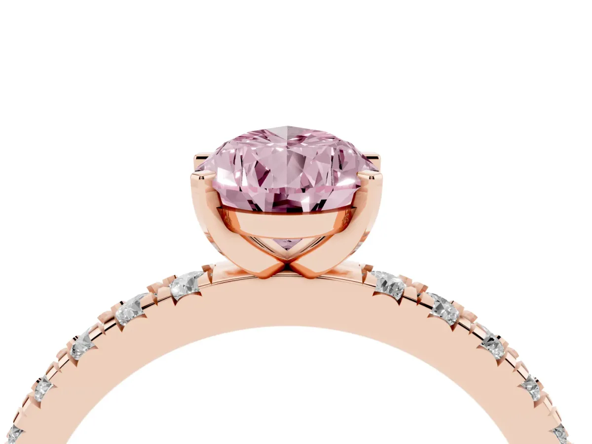 Fancy Pink Pear Cut Diamond Pavé Band Solitaire with Four-Prong Setting Rose gold