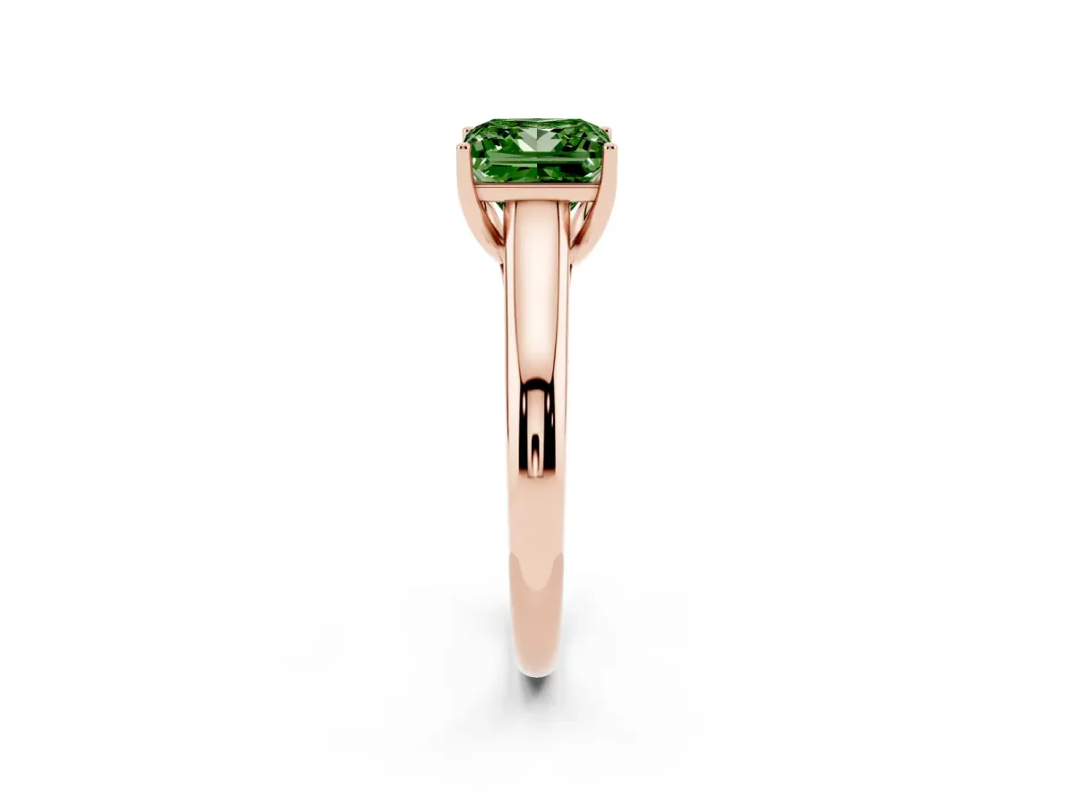 Fancy Green Princess Cut Solitaire Engagement Ring with Tapered Band and Four-Prong Setting Rose gold