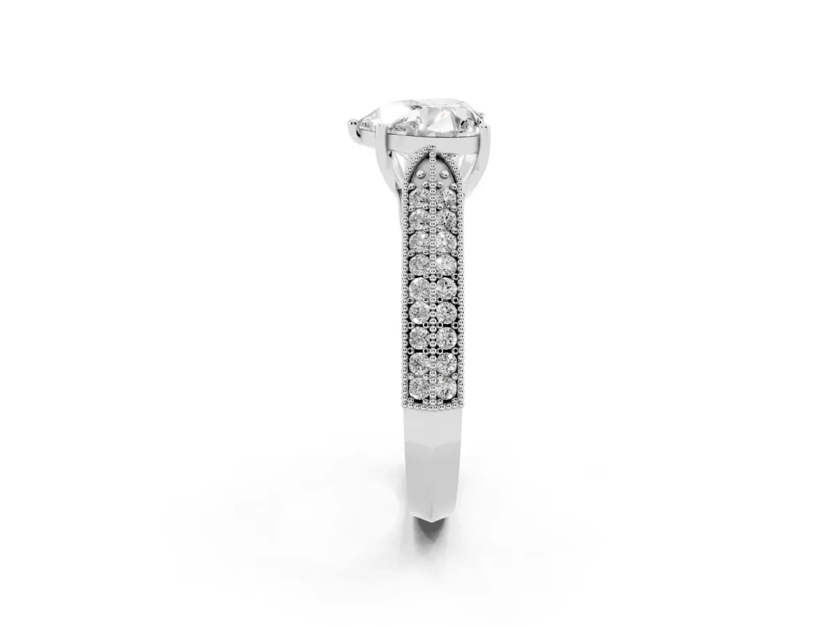 Heart Cut Cut Pave Split Shank Engagement Ring with Four-Prong Setting Silver