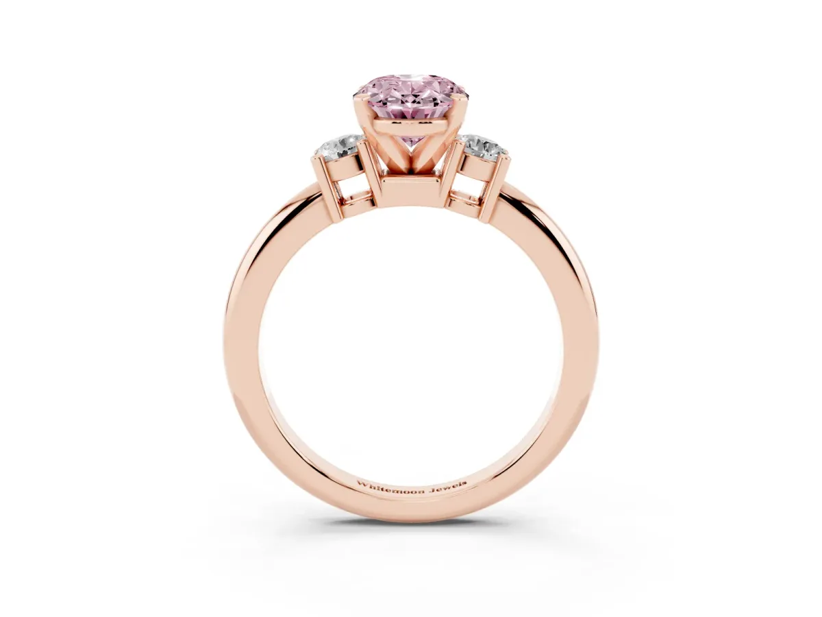 Fancy Pink Three-Stone Oval Cut Cut Diamond Solitaire with Prong Setting and Classic Band Rose gold
