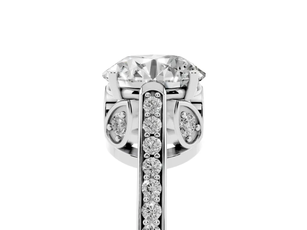 Round Cut Cut Cathedral Pave Diamond Engagement Ring with Six-Prong Setting Platinum