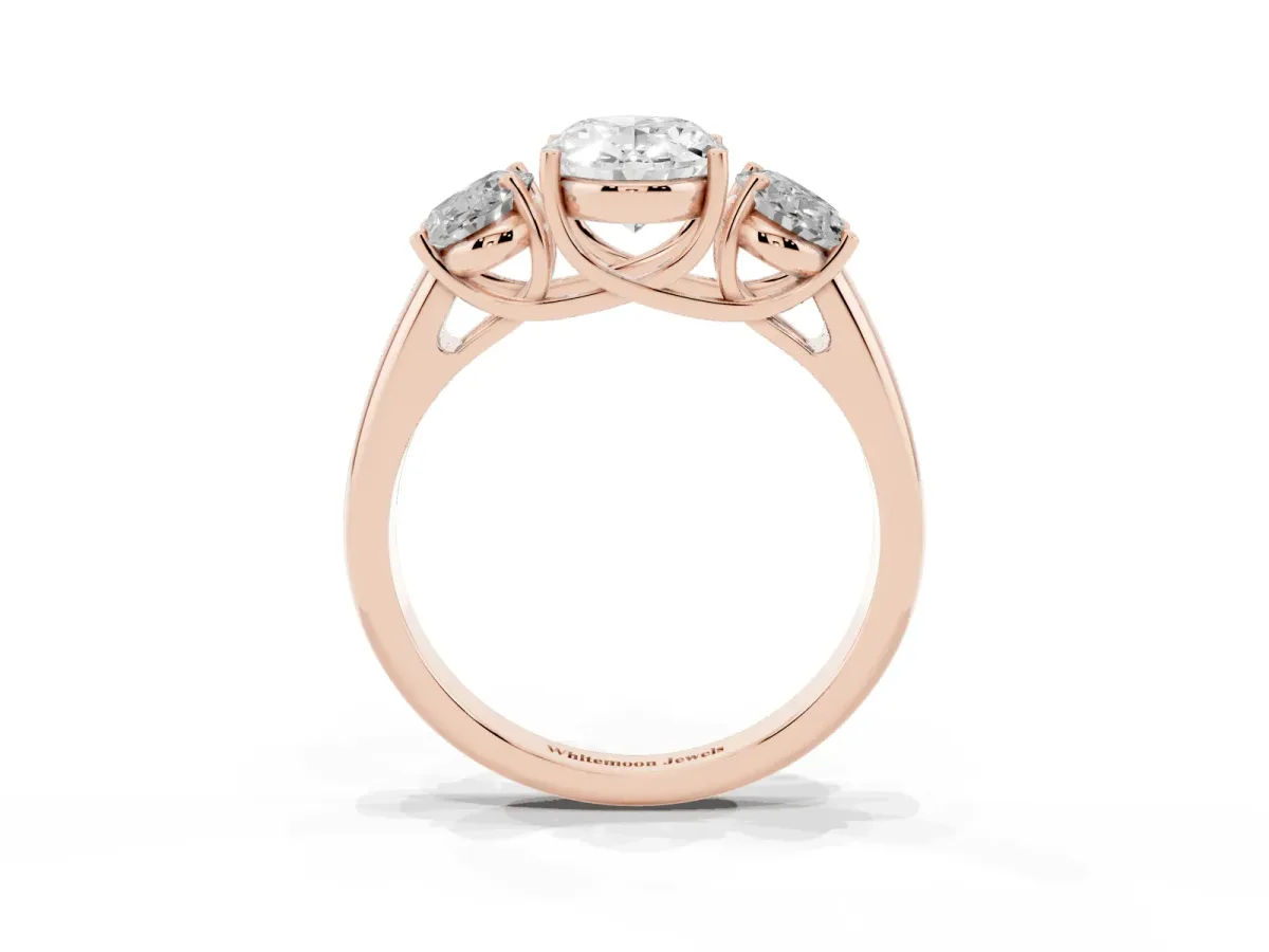 Three-Stone Oval Cut Diamond Engagement Ring with Prong Setting Rose gold