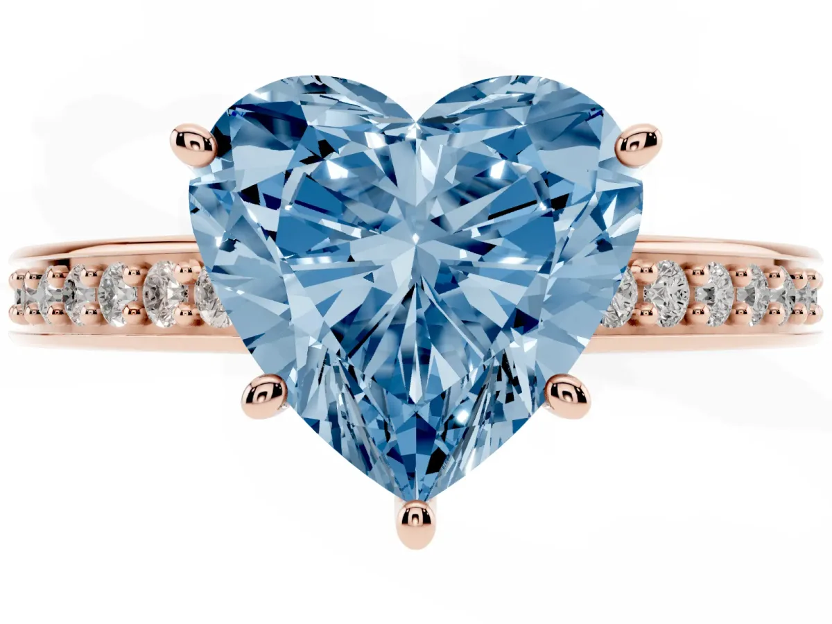 Fancy Blue Heart Cut Solitaire Pavé Band Prong Setting Ring Rose gold
