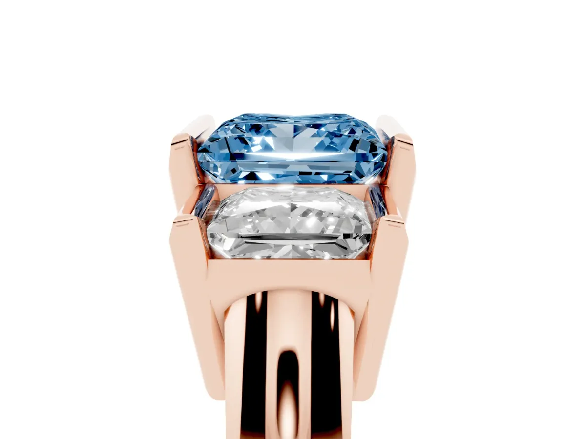 Fancy Blue Three Stone Princess Cut Cut Channel Set Diamond Ring Rose gold