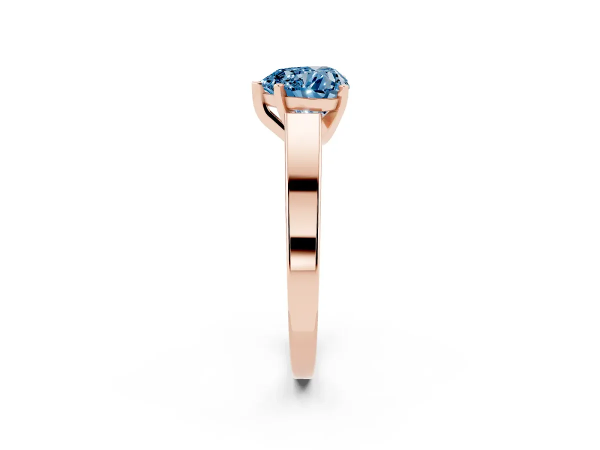 Fancy Blue Heart Cut Solitaire Engagement Ring with Four-Prong Setting and Tapered Band Rose gold