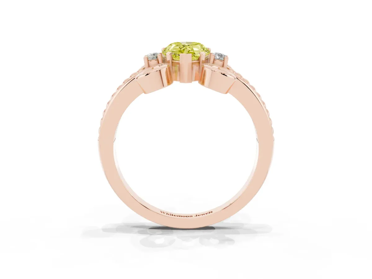 Fancy Yellow Pear Cut Solitaire Twisted Band Scroll Prong Ring Rose gold