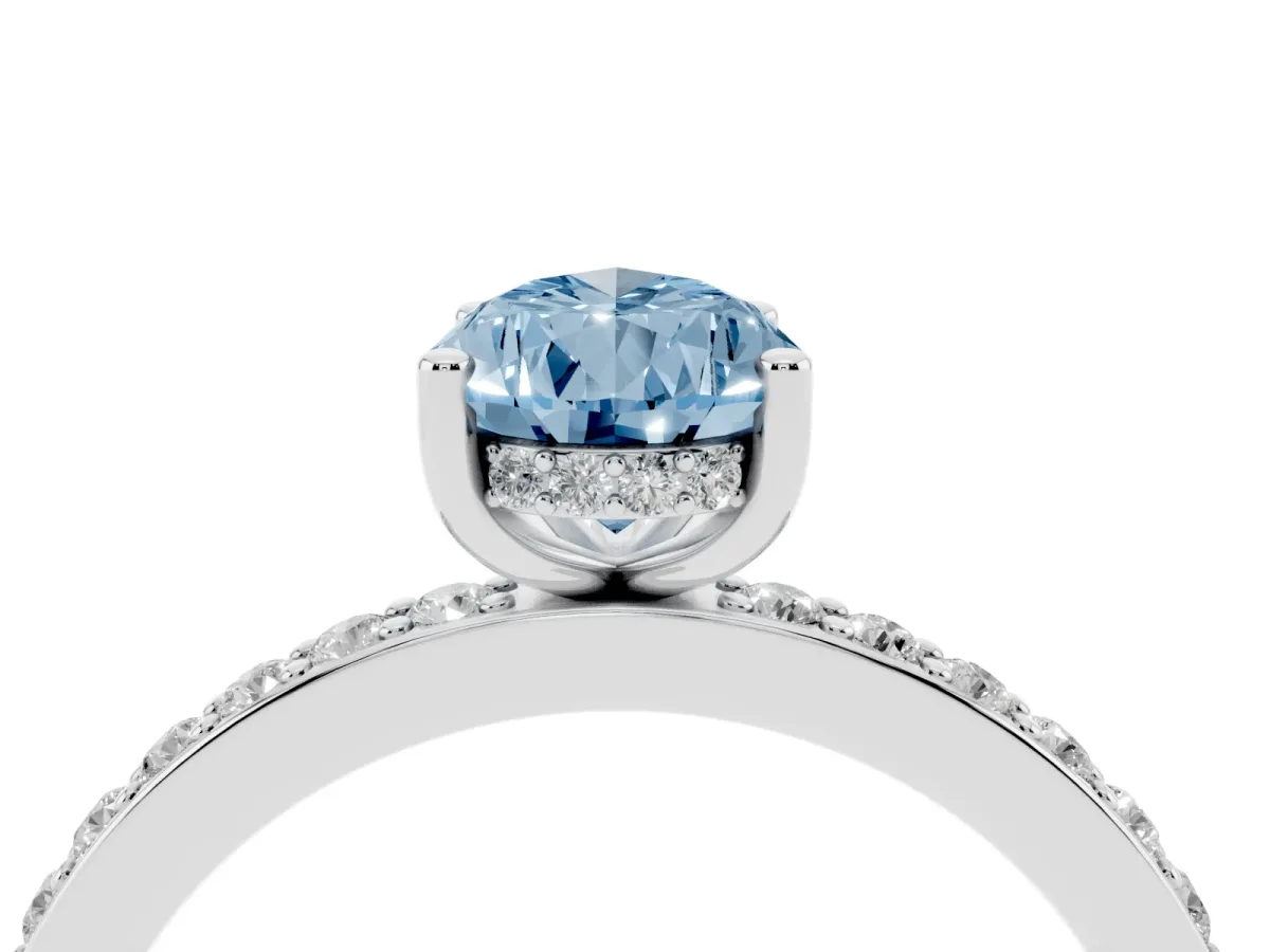 Fancy Blue Pear Cut Cut Diamond Pavé Band Ring with Four-Prong Setting Platinum